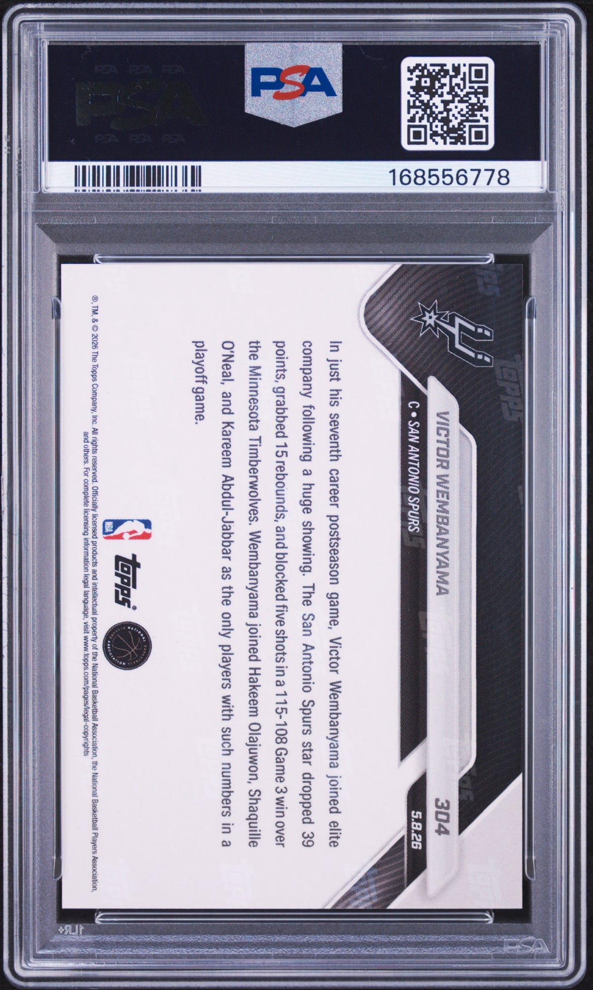 2025-26 Topps NOW #304 Victor Wembanyama Orange Foil /25 PSA 10 Gem Mint (Pop 1)