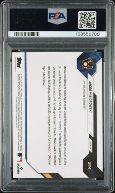 2026 Topps NOW #244 Jacob Misiorowski Black Foil /10 RC – PSA 10 Gem Mint (Pop 1)