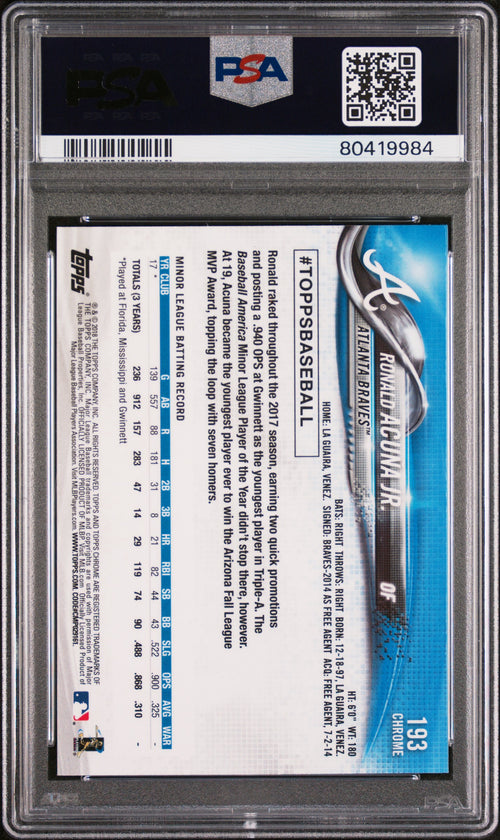2018 Topps Chrome #193 Ronald Acuña Jr. RC PSA 10 Gem Mint