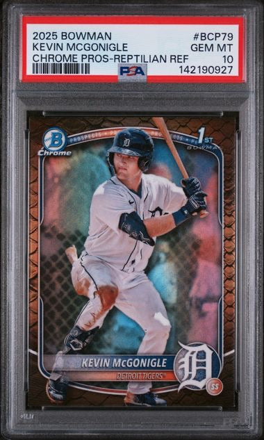 2025 Bowman Chrome Kevin McGonigle #BCP-79 Reptilian Refractor 1st Bowman PSA 10