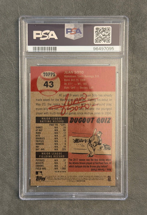 2018 Topps Living Set #43 Juan Soto Rookie Card RC — PSA 10 Gem Mint — Washington Nationals